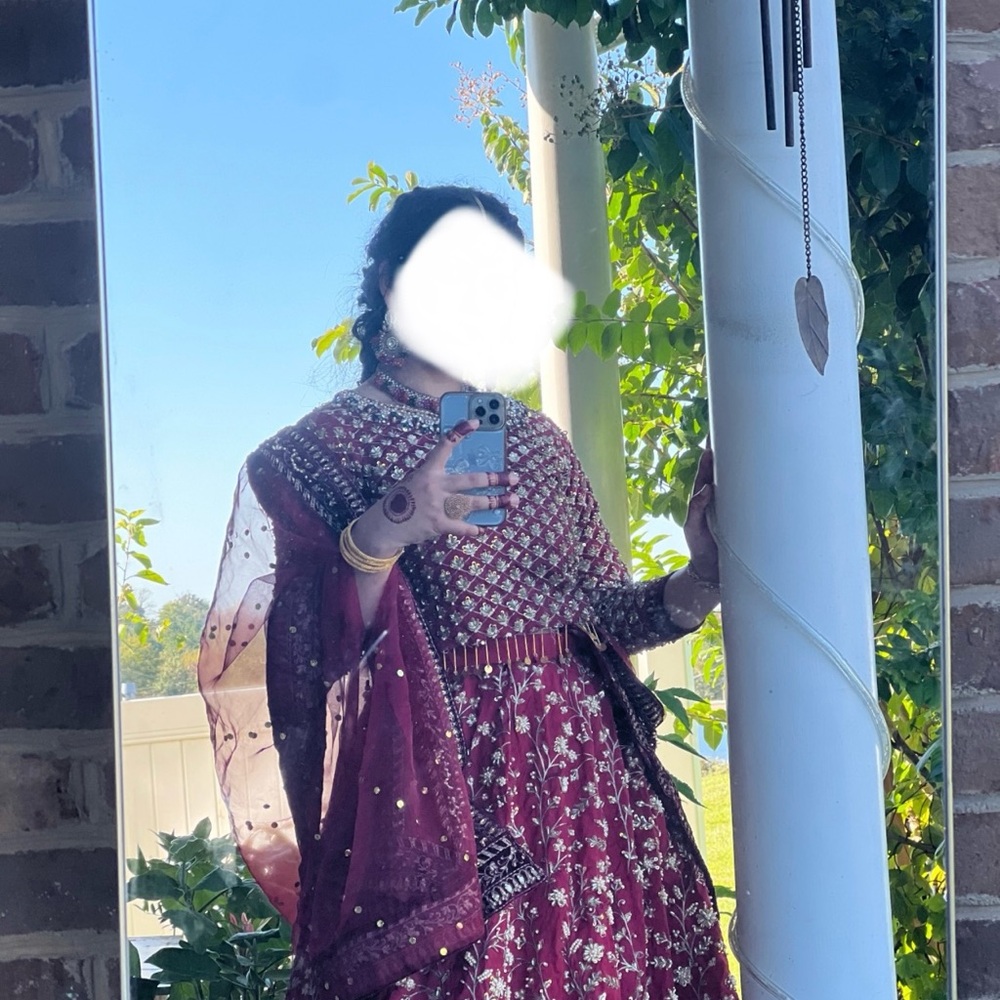 Elegant Maroon and Gold Embroidered Dress